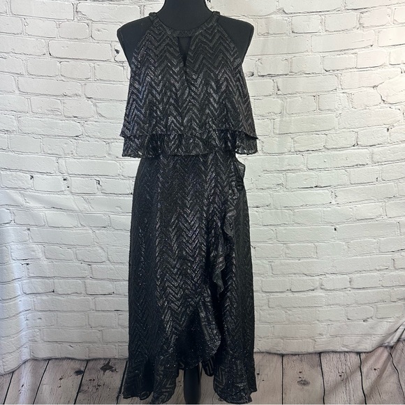 KENSIE RUFFLE SHIMMERY BLACK DRESS SIZE(10) - Picture 6 of 17